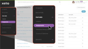 Left menu open in Xello with Assignments highlighted